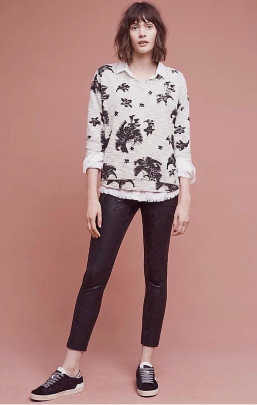 Anthropologie Essential Foil Print Skinny Pants Womens 4 Black Jacquard NEW